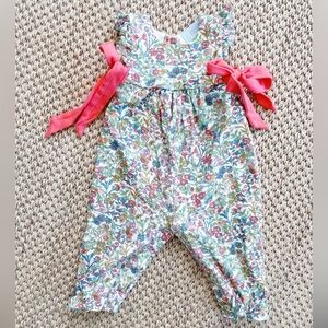 Bella Bliss Baby Girls Floral Romper 6M Pink Bow Cotton Peru